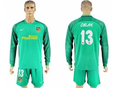 Atletico Madrid #13 Oblak Green Goalkeeper Long Sleeves Soccer Club Jerseyss