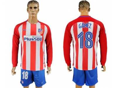 Atletico Madrid #18 Gamez Home Long Sleeves Soccer Club Jersey