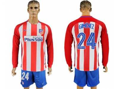 Atletico Madrid #24 Gimenez Home Long Sleeves Soccer Club Jersey