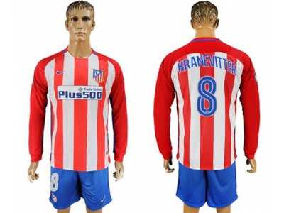 Atletico Madrid #8 Kranevitter Home Long Sleeves Soccer Club Jersey