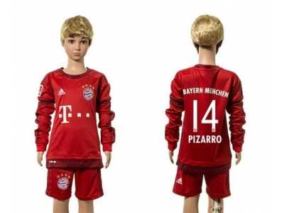 Bayern Munchen #14 Pizarro Home Long Sleeves Kid Soccer Club Jersey