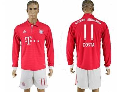 Bayern Munchen #11 Costa Home Long Sleeves Soccer Club Jersey