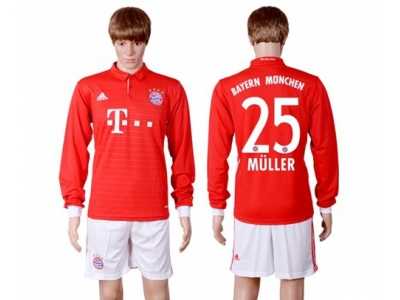 Bayern Munchen #25 Muller Home Long Sleeves Soccer Club Jerseys