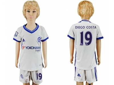 Chelsea #19 Diego Costa White Kid Soccer Club Jersey