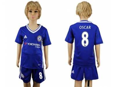 Chelsea #8 Oscar Blue Home Kid Soccer Club Jerseys