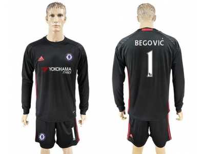 Chelsea #1 Begovic Black Goalkeeper Long Sleeves Soccer Club Jersey