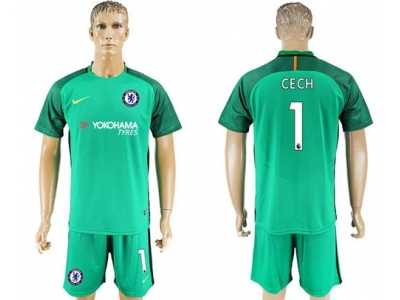 Chelsea #1 Cech Green Goalkeeper Soccer Club Jersey