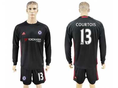 Chelsea #13 Courtois Black Goalkeeper Long Sleeves Soccer Club Jersey
