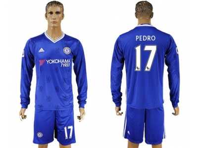 Chelsea #17 Pedro Home Long Sleeves Soccer Club Jersey