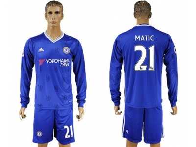 Chelsea #21 Matic Home Long Sleeves Soccer Club Jersey