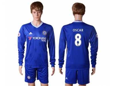 Chelsea #8 Oscar Home Long Sleeves Soccer Club Jerseys
