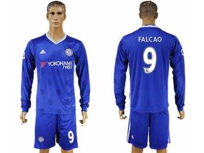 Chelsea #9 Falcao Home Long Sleeves Soccer Club Jersey