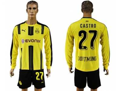 Dortmund #27 Castro Home Long Sleeves Soccer Club Jersey