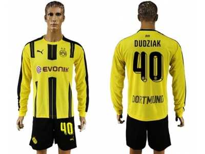 Dortmund #40 Dudziak Home Long Sleeves Soccer Club Jersey