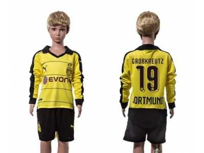 Dortmund #19 Grobkreutz Home Long Sleeves Kid Soccer Club Jersey