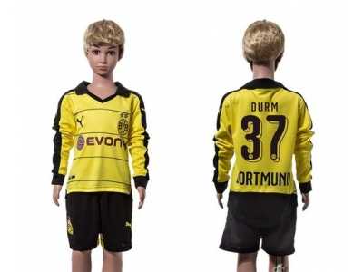 Dortmund #37 Durm Home Long Sleeves Kid Soccer Club Jersey