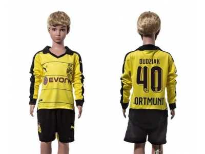 Dortmund #40 Dudziak Home Long Sleeves Kid Soccer Club Jersey