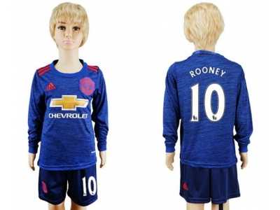 Manchester United #10 Rooney Away Long Sleeves Kid Soccer Club Jersey
