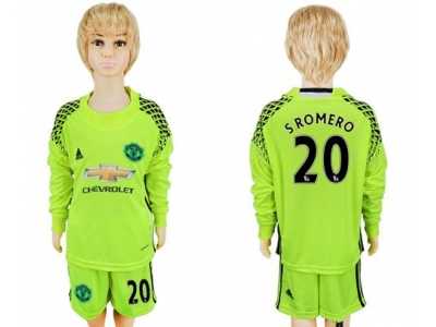 Manchester United #20 S.Romero Shiny Green Goalkeeper Long Sleeves Kid Soccer Club Jersey1