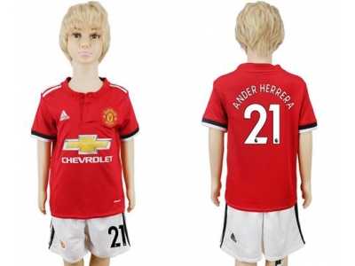 Manchester United #21 Ander Herrera Home Kid Soccer Club Jersey