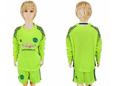 Manchester United Blank Shiny Green Goalkeeper Long Sleeves Kid Soccer Club Jersey1