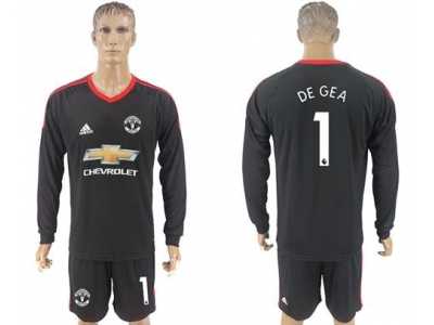 Manchester United #1 De Gea Black Goalkeeper Long Sleeves Soccer Club Jersey