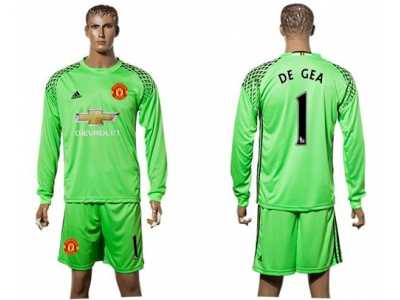Manchester United #1 De Gea Green Goalkeeper Long Sleeves Soccer Club Jersey 1