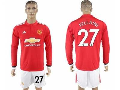 Manchester United #27 Fellaini Red Home Long Sleeves Soccer Club Jersey