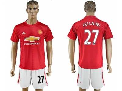 Manchester United #27 Fellaini Red Home Soccer Club Jersey 3