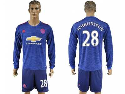 Manchester United #28 Schneiderlin Away Long Sleeves Soccer Club Jersey 1