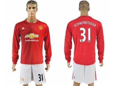 Manchester United #31 Schweinsteiger Red Home Long Sleeves Soccer Club Jersey