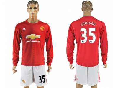 Manchester United #35 Lingard Red Home Long Sleeves Soccer Club Jersey