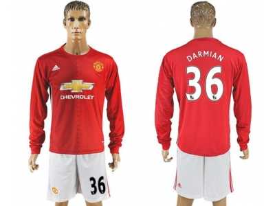 Manchester United #36 Darmian Red Home Long Sleeves Soccer Club Jersey 1