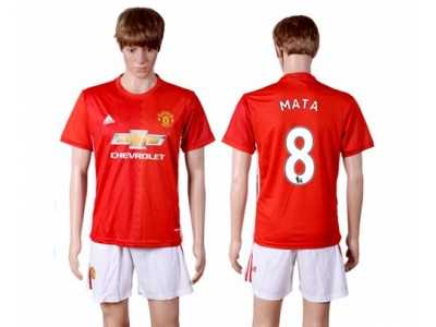 Manchester United #8 Mata Red Home Soccer Club Jersey 3