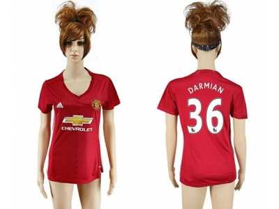 Women's Manchester United #36 Darmian Red Home Soccer Club Jersey
