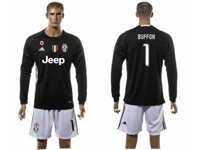 Juventus #1 Buffon Black Goalkeeper Long Sleeves Soccer Club Jersey 1