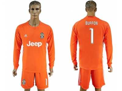 Juventus #1 Buffon Orange Goalkeeper Long Sleeves Soccer Club Jersey