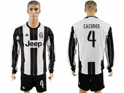 Juventus #4 Caceres Home Long Sleeves Soccer Club Jersey