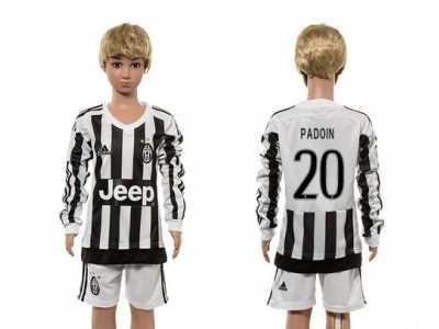 Juventus #20 Padoin Home Long Sleeves Kid Soccer Club Jersey