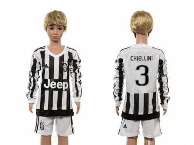 Juventus #3 Chiellini Home Long Sleeves Kid Soccer Club Jersey1