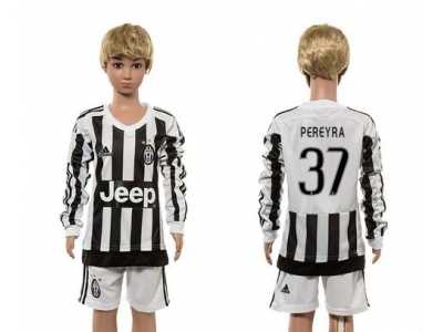 Juventus #37 Pereyra Home Long Sleeves Kid Soccer Club Jersey