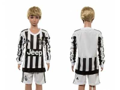 Juventus Blank Home Long Sleeves Kid Soccer Club Jersey1