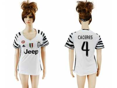 Women's Juventus #4 Caceres Sec Away Soccer Club Jersey
