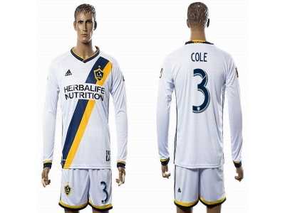 Los Angeles Galaxy #3 COLE White Home Long Sleeves Soccer Club Jersey