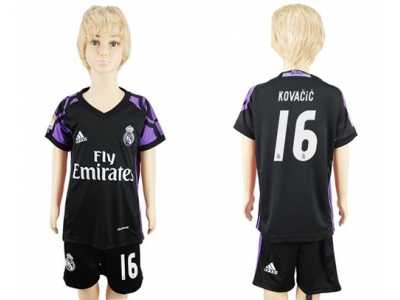 Real Madrid #16 Kovacic Black Kid Soccer Club Jersey