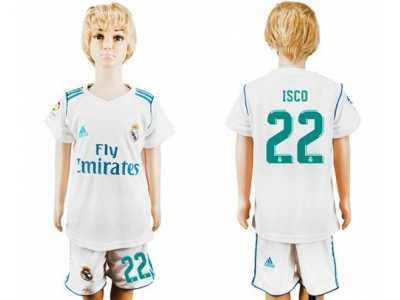 Real Madrid #22 Isco White Home Kid Soccer Club Jersey