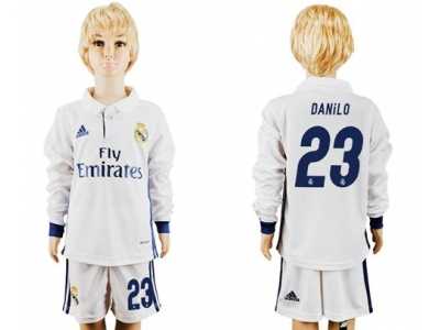 Real Madrid #23 Danilo Home Long Sleeves Kid Soccer Club Jersey