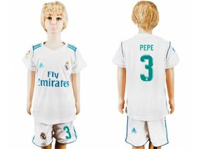 Real Madrid #3 Pepe White Home Kid Soccer Club Jersey