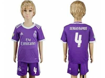 Real Madrid #4 Sergio Ramos Away Kid Soccer Club Jersey2