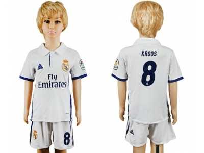 Real Madrid #8 Kroos White Home Kid Soccer Club Jersey1